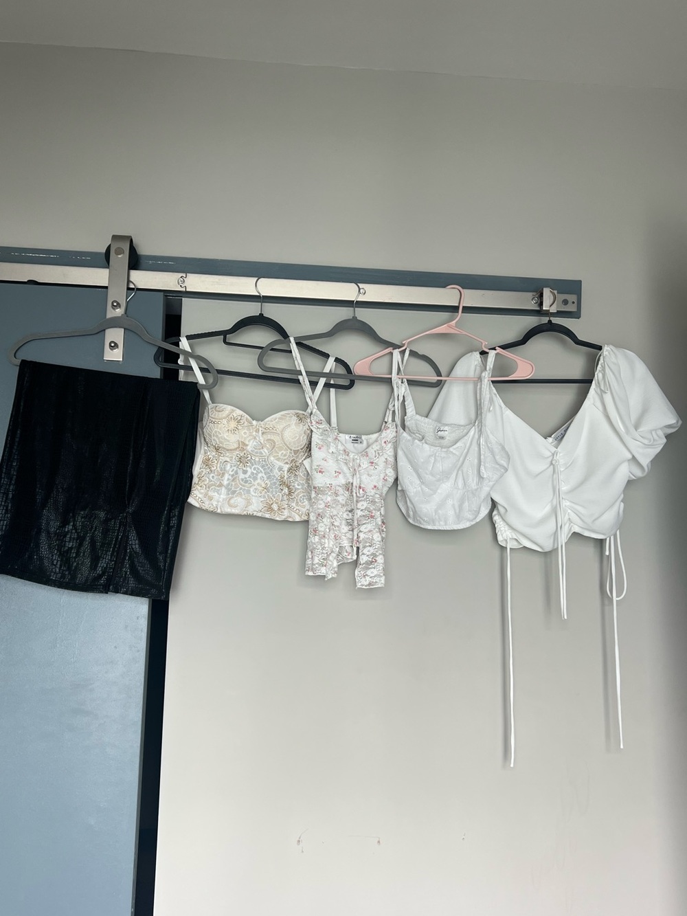 White Crop Top Trio — Eyelet, Ruched Tie-Front & Embroidered Bustier